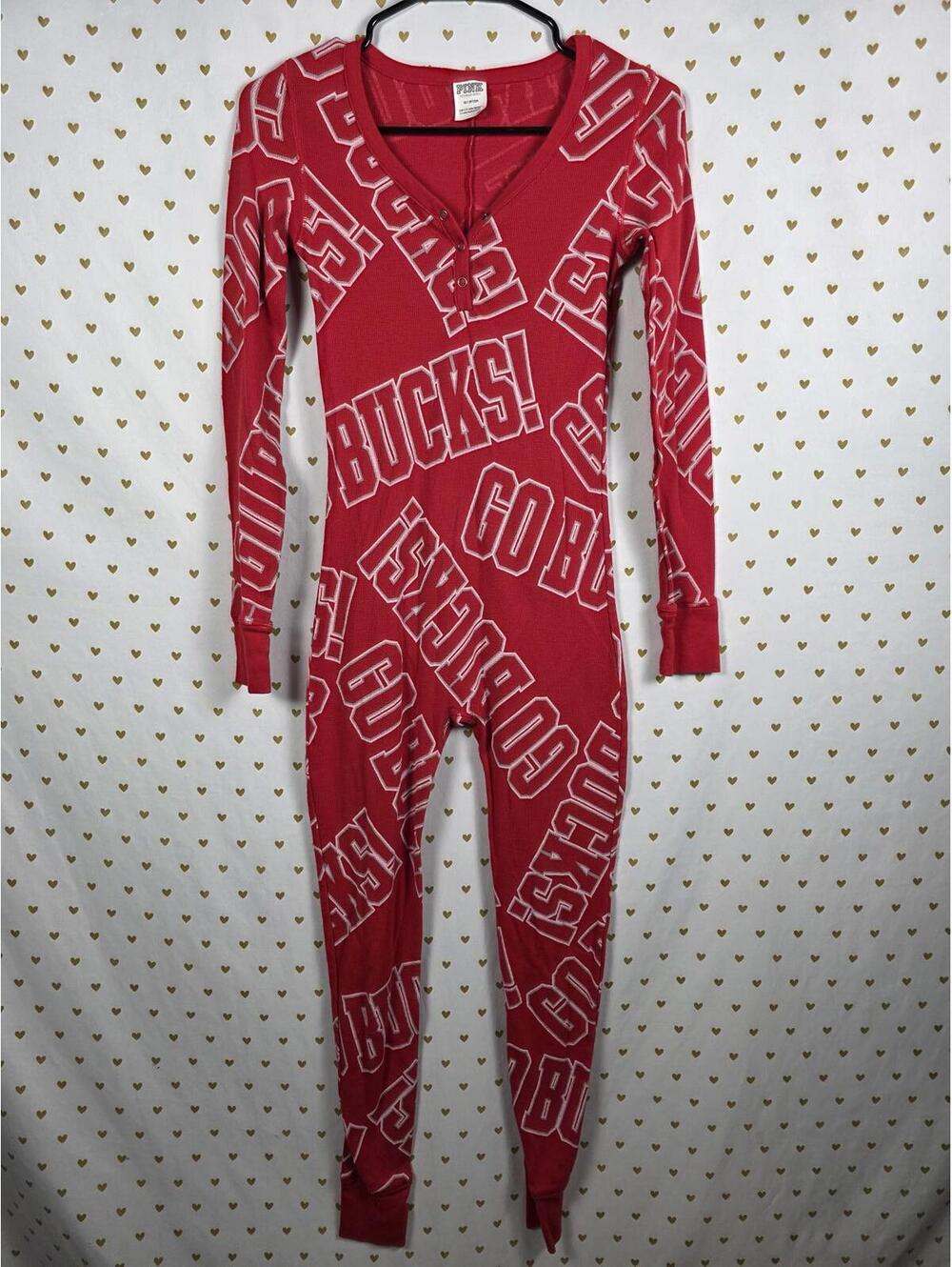 VICTORIA'S SECRET PINK XS OHIO STATE Bucks Trap Door ONE PIECE BODYSUIT PAJAMAS
